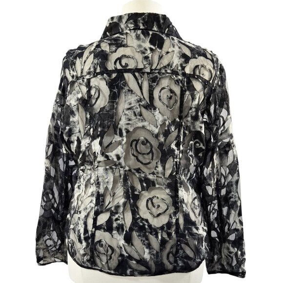 Vintage Chico's Black White Floral Sheer Mesh Burnout Lightweight Jacket Y2K - Picture 2 of 7